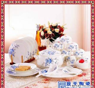 景德镇青花瓷餐具套装56头骨瓷碗碟套装陶瓷碗家用釉下彩碗盘中式 - 桂林28生活网 www.28life.com