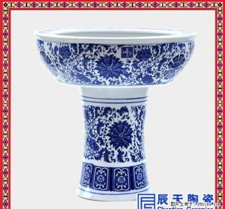 陶瓷鱼缸青花立柱式水浅景德镇特大号养金鱼乌龟缸创意喷泉 - 桂林28生活网 www.28life.com