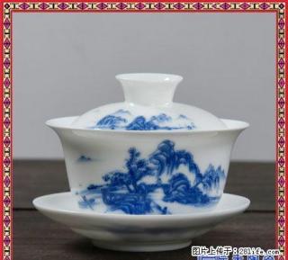 景德镇大号盖碗茶杯茶碗茶具青花瓷陶瓷三才300ml薄胎茶杯 - 桂林28生活网 www.28life.com