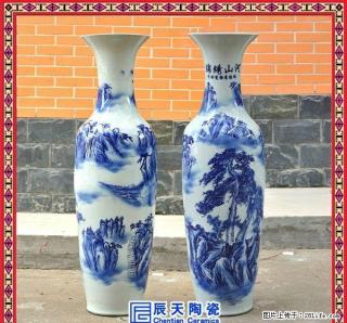 景德镇陶瓷大花瓶高档手绘青花瓷山水客厅家居落地新房装饰摆件 - 桂林28生活网 www.28life.com
