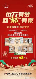 返乡置业季【大龙城】总价48万，买奢阔五房，超6米南北双向景观阳台，实景现房，即买即住
