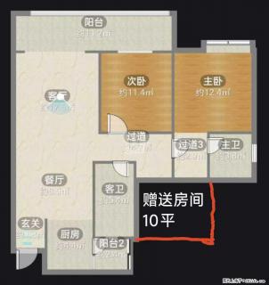 【地王国际】108平 ，7米大阳台，大三房两厅两卫，黄金好楼层，面积107.35平，赠送22平