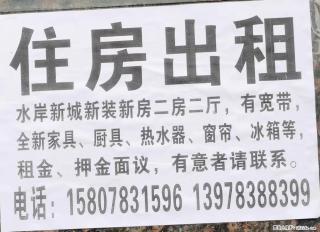 【住房出租】水岸新城新装修新房二房二厅，有宽带，全新家具、厨具、热水器、窗帘、冰箱等，租金、押金面议